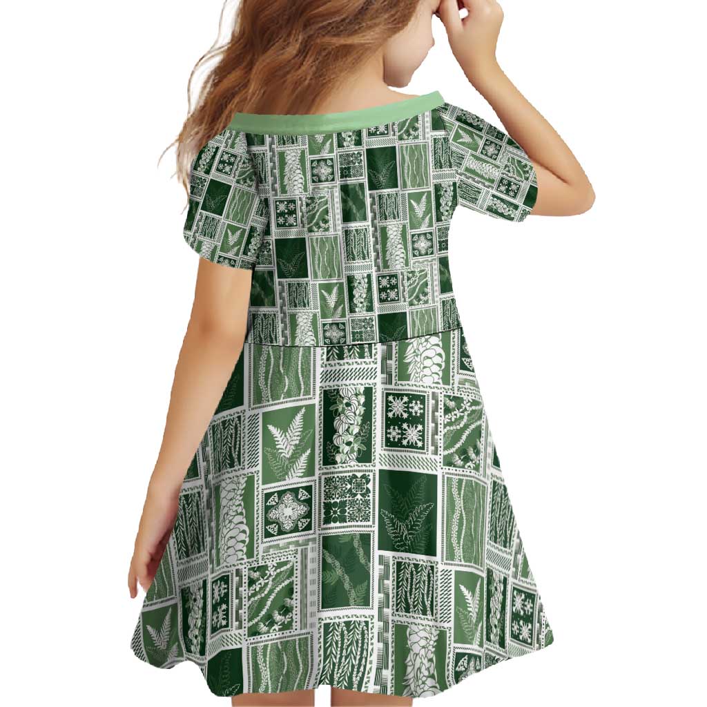 Vintage Aloha Block Quilt Family Matching Summer Maxi Dress and Hawaiian Shirt Green Inspired Lei Motifs - Polynesian Pride