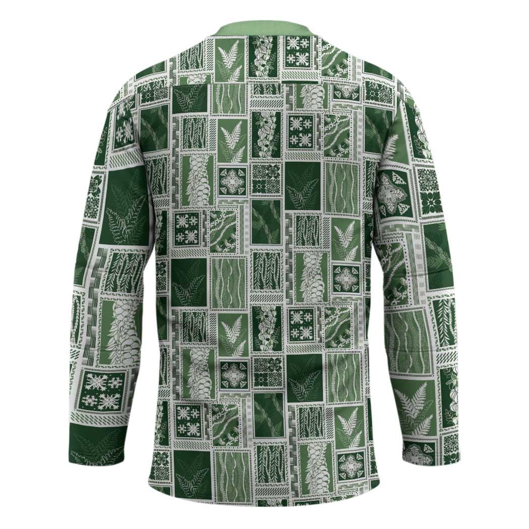 Vintage Aloha Block Quilt Hockey Jersey Green Inspired Lei Motifs - Polynesian Pride