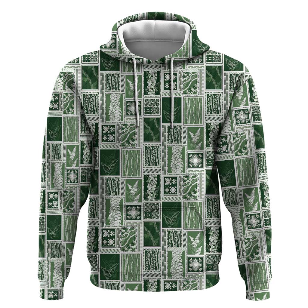 Vintage Aloha Block Quilt Hoodie Green Inspired Lei Motifs - Polynesian Pride