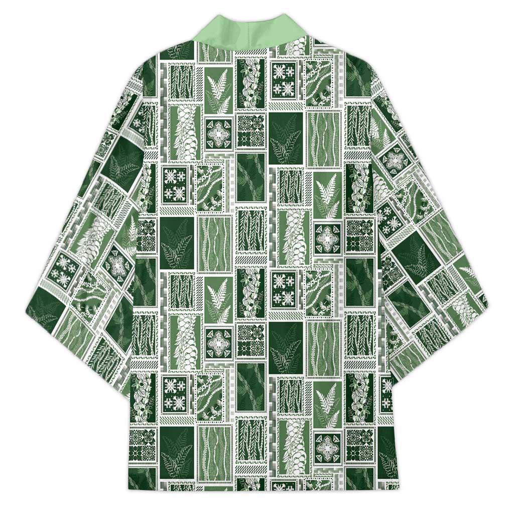 Vintage Aloha Block Quilt Kimono Green Inspired Lei Motifs - Polynesian Pride