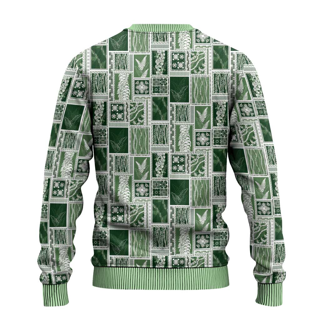 Vintage Aloha Block Quilt Ugly Christmas Sweater Green Inspired Lei Motifs - Polynesian Pride