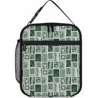 Vintage Aloha Block Quilt Lunch Bag Green Inspired Lei Motifs LT9 10.2 × 8.3 × 4.3 inch Green - Polynesian Pride