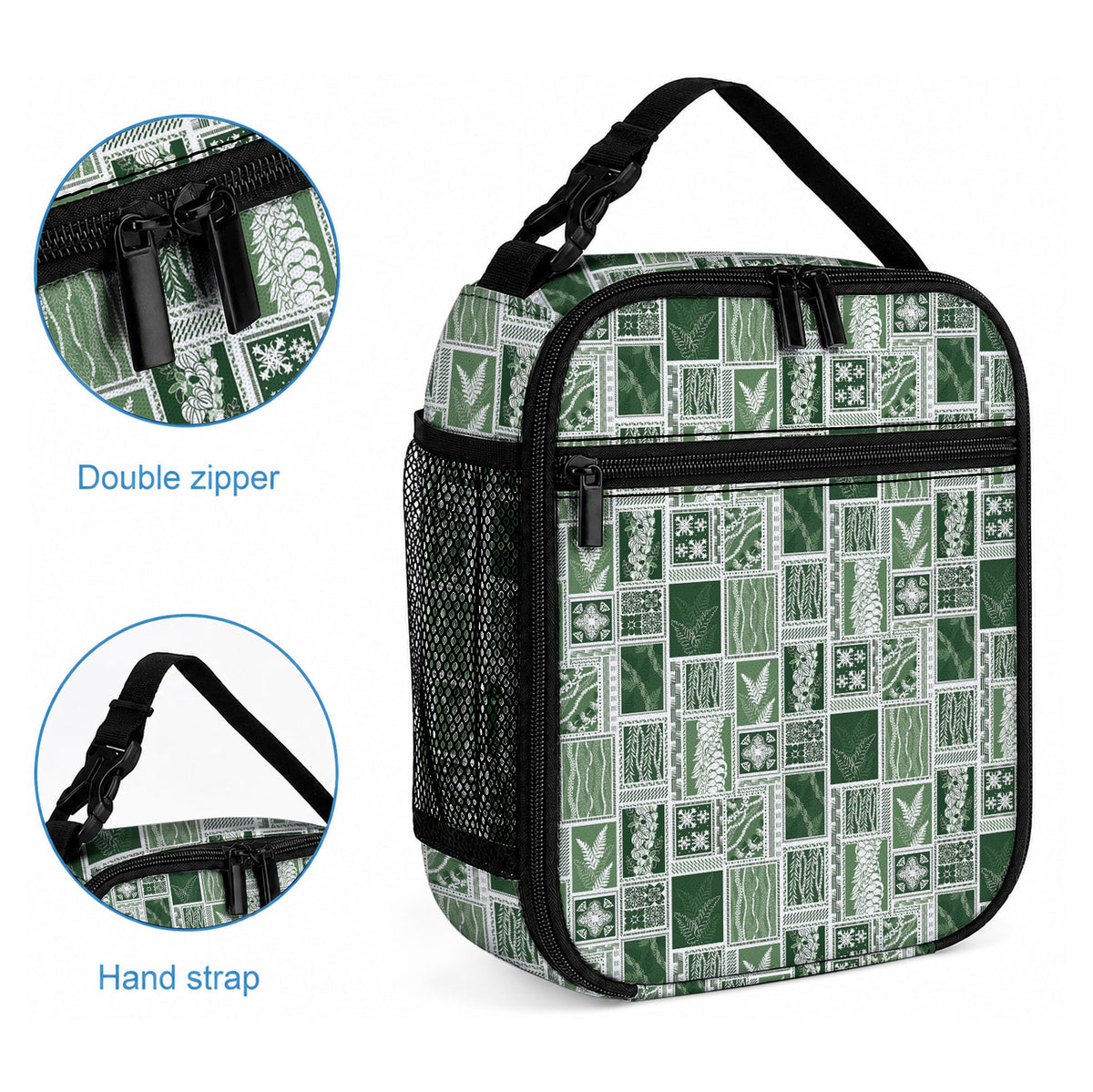 Vintage Aloha Block Quilt Lunch Bag Green Inspired Lei Motifs LT9 - Polynesian Pride
