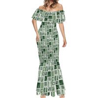 Vintage Aloha Block Quilt Mermaid Dress Green Inspired Lei Motifs - Polynesian Pride