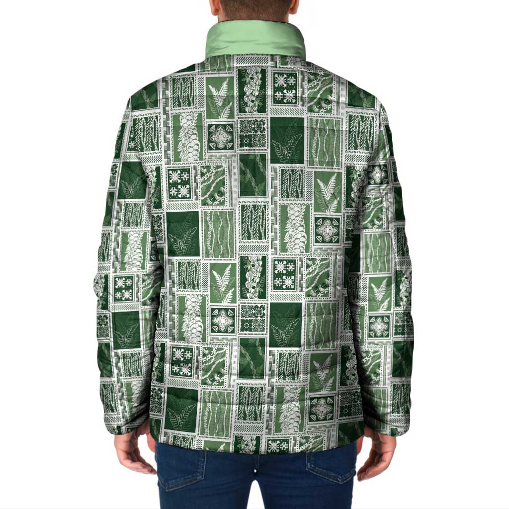 Vintage Aloha Block Quilt Padded Jacket Green Inspired Lei Motifs LT9 - Polynesian Pride