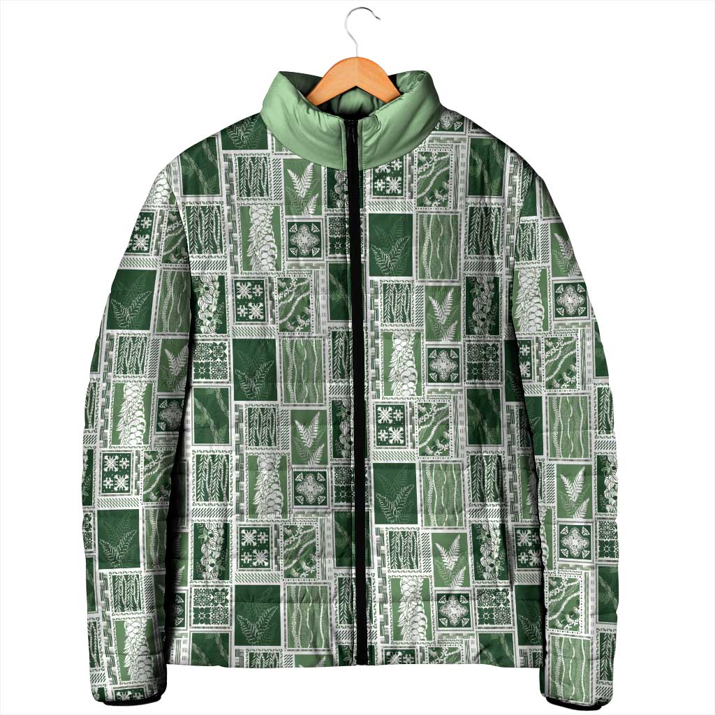 Vintage Aloha Block Quilt Padded Jacket Green Inspired Lei Motifs LT9 - Polynesian Pride