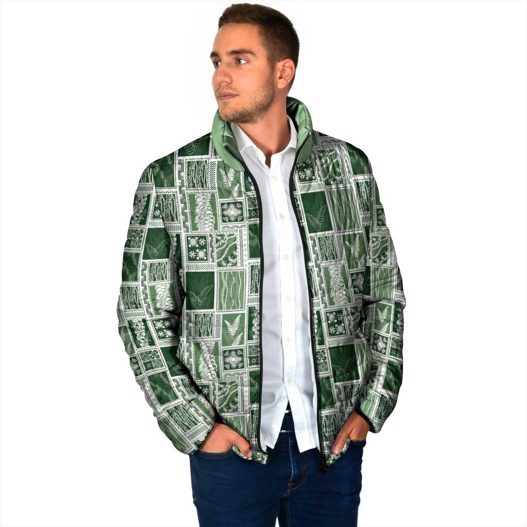 Vintage Aloha Block Quilt Padded Jacket Green Inspired Lei Motifs LT9 - Polynesian Pride
