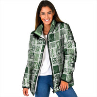 Vintage Aloha Block Quilt Padded Jacket Green Inspired Lei Motifs LT9 Women Green - Polynesian Pride