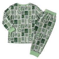 Vintage Aloha Block Quilt Christmas Pajama Set Green Inspired Lei Motifs - Polynesian Pride