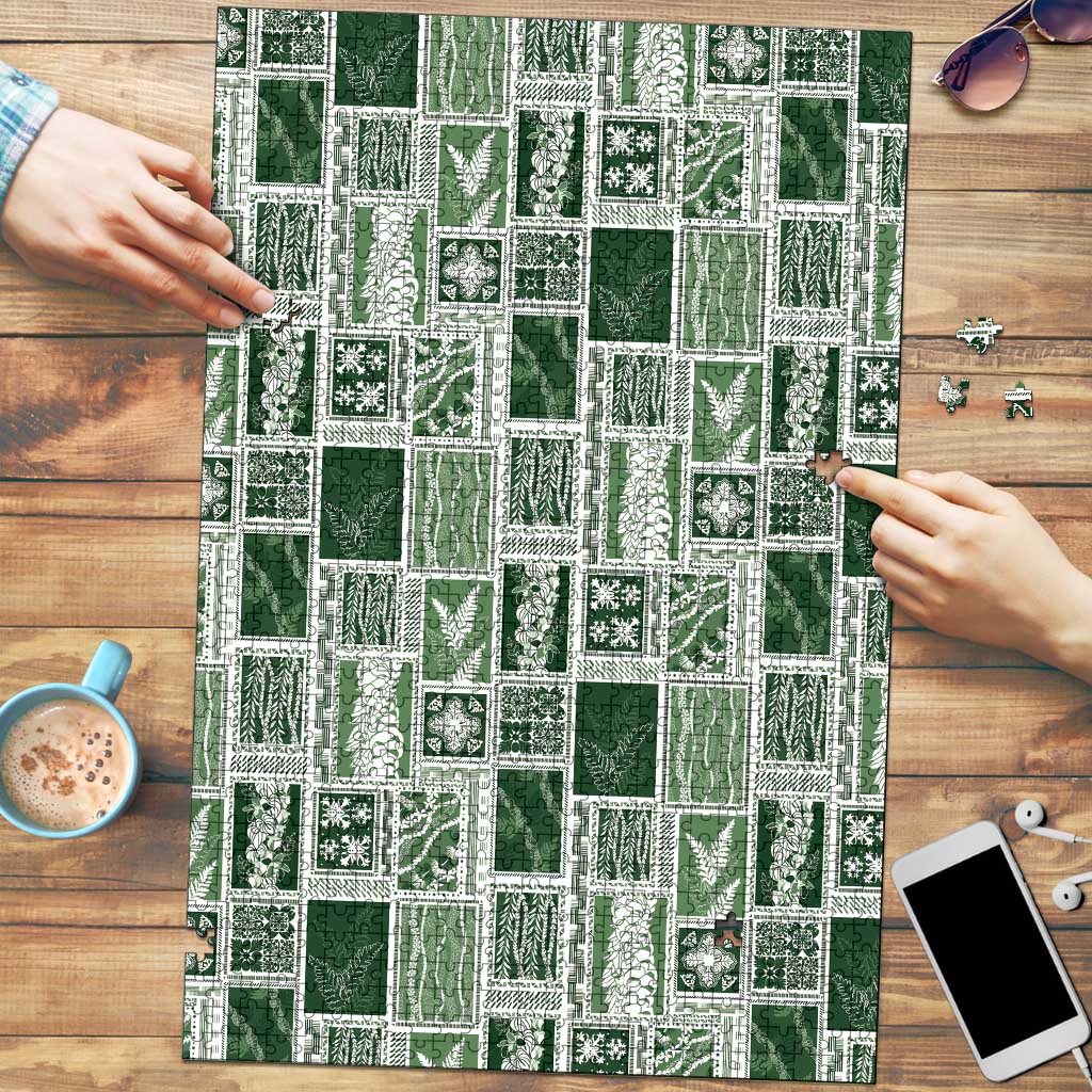 Vintage Aloha Block Quilt Puzzle Green Inspired Lei Motifs LT9 Green - Polynesian Pride