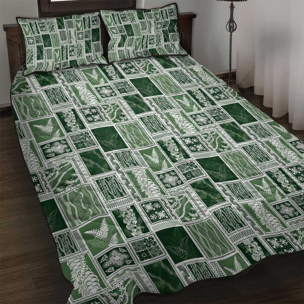 Vintage Aloha Block Quilt Quilt Bed Set Green Inspired Lei Motifs LT9 Green - Polynesian Pride