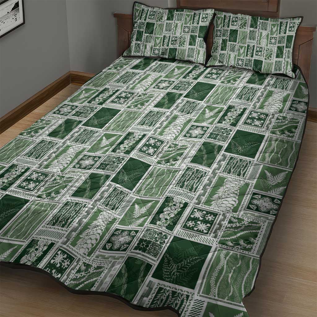 Vintage Aloha Block Quilt Quilt Bed Set Green Inspired Lei Motifs - Polynesian Pride