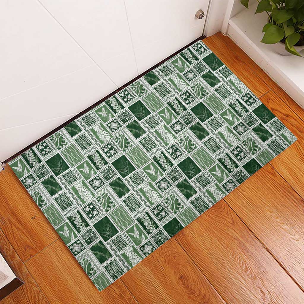 Vintage Aloha Block Quilt Rubber Doormat Green Inspired Lei Motifs - Polynesian Pride