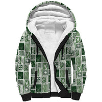 Vintage Aloha Block Quilt Sherpa Hoodie Green Inspired Lei Motifs - Polynesian Pride