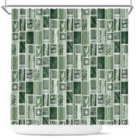 Vintage Aloha Block Quilt Shower Curtain Green Inspired Lei Motifs - Polynesian Pride