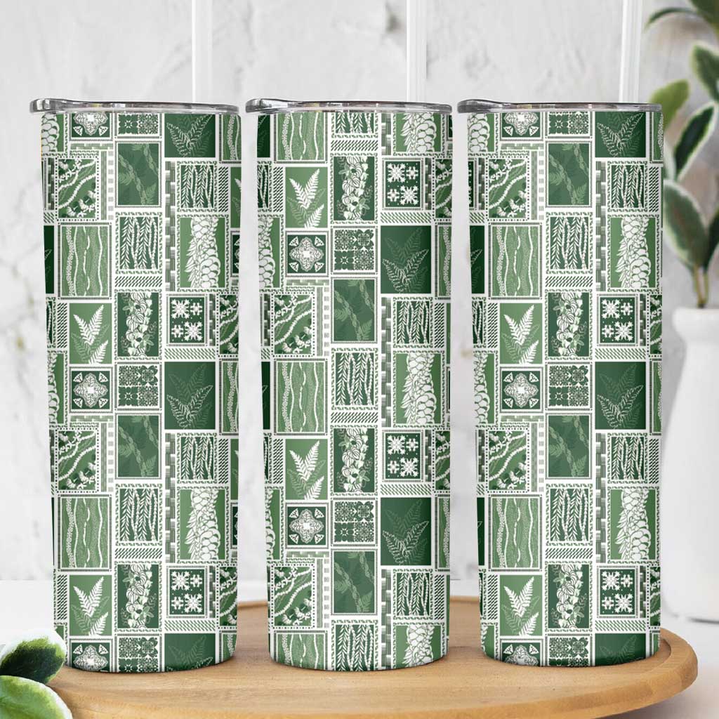 Vintage Aloha Block Quilt Skinny Tumbler Green Inspired Lei Motifs - Polynesian Pride