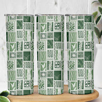 Vintage Aloha Block Quilt Skinny Tumbler Green Inspired Lei Motifs - Polynesian Pride