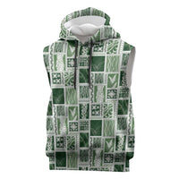 Vintage Aloha Block Quilt Sleeveless Hoodie Green Inspired Lei Motifs LT9 Green - Polynesian Pride