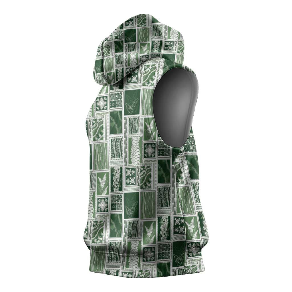 Vintage Aloha Block Quilt Sleeveless Hoodie Green Inspired Lei Motifs LT9 - Polynesian Pride