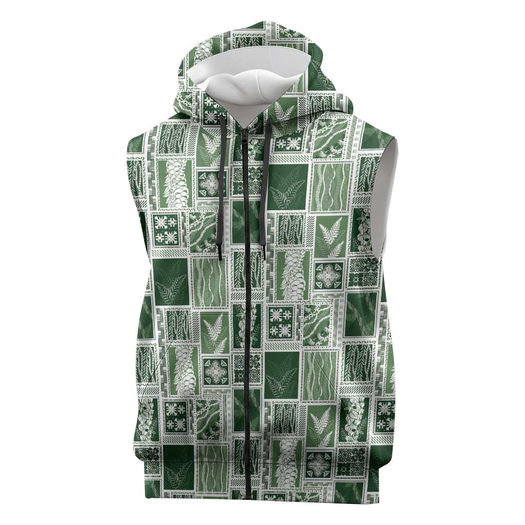 Vintage Aloha Block Quilt Sleeveless Zip Hoodie Green Inspired Lei Motifs LT9 Green - Polynesian Pride