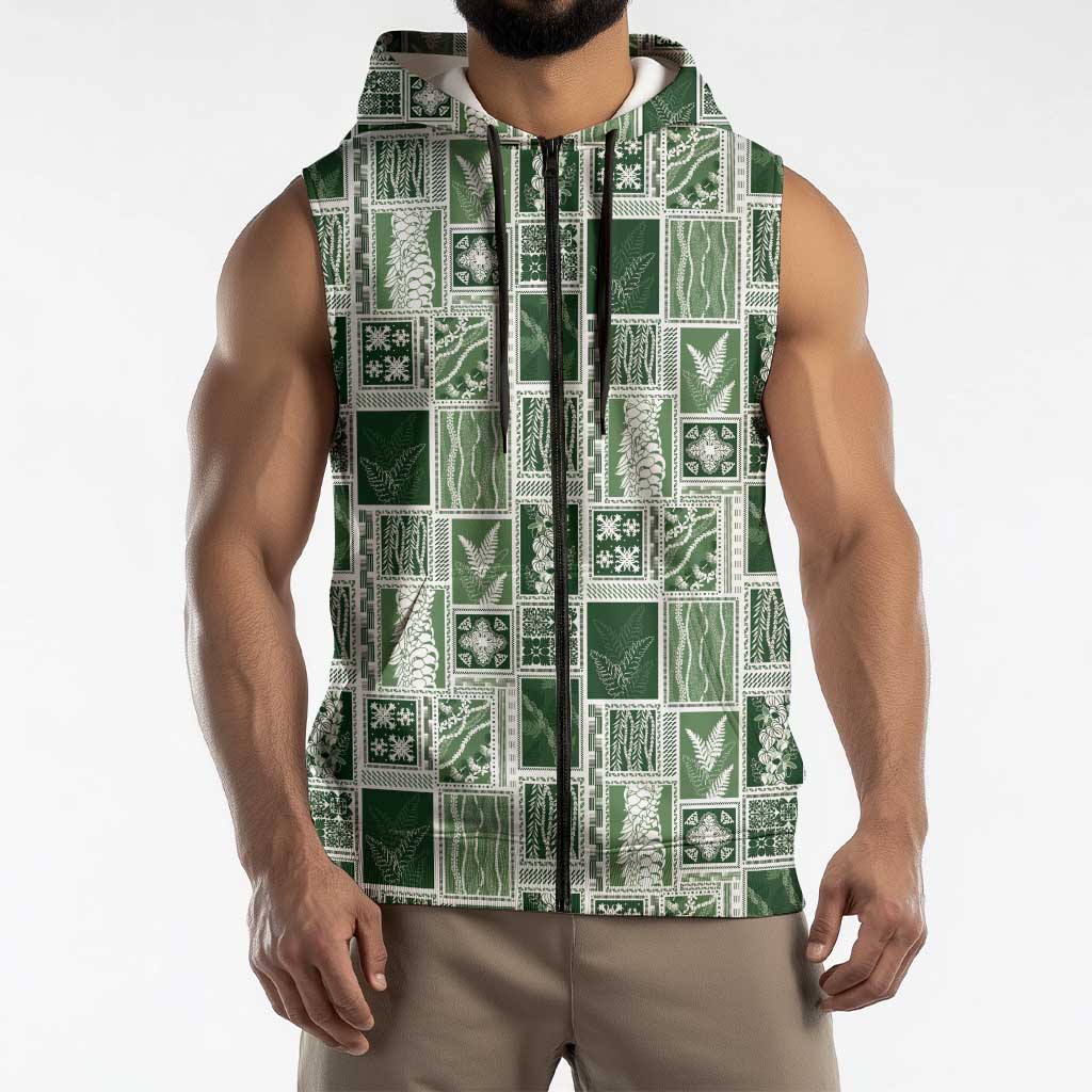 Vintage Aloha Block Quilt Sleeveless Zip Hoodie Green Inspired Lei Motifs LT9 - Polynesian Pride