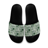 Vintage Aloha Block Quilt Slide Sandals Green Inspired Lei Motifs - Polynesian Pride
