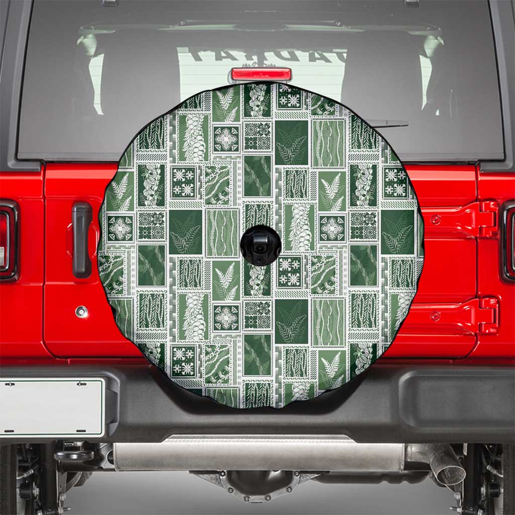 Vintage Aloha Block Quilt Spare Tire Cover Green Inspired Lei Motifs - Polynesian Pride