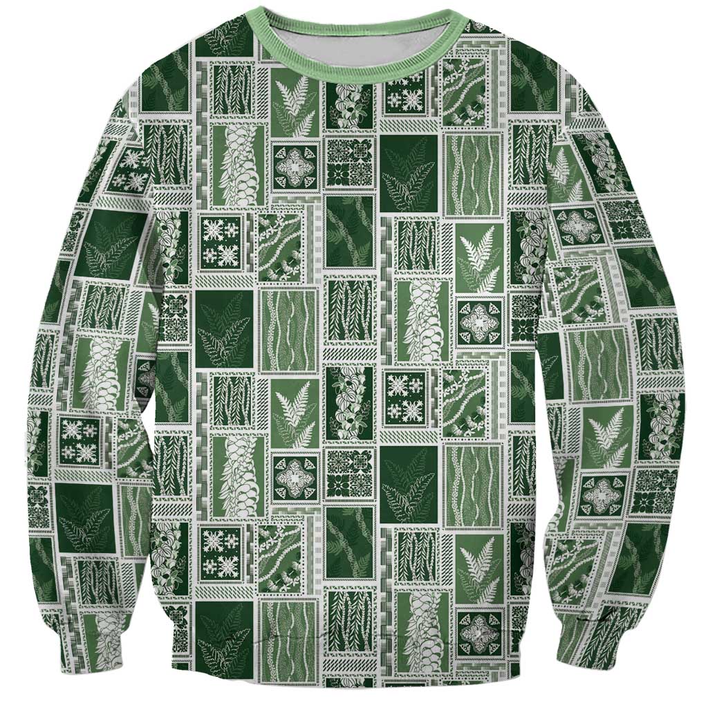 Vintage Aloha Block Quilt Sweatshirt Green Inspired Lei Motifs LT9 Unisex Green - Polynesian Pride