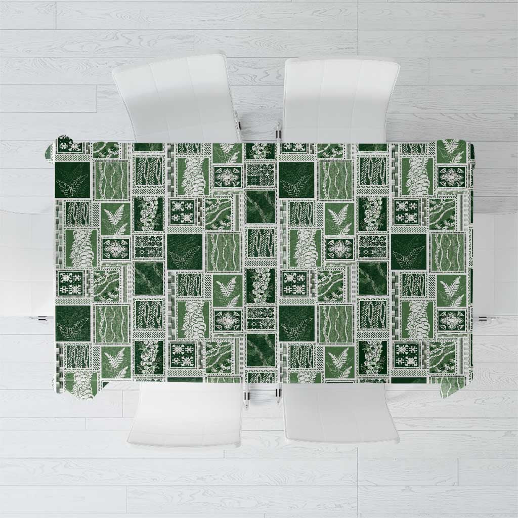 Vintage Aloha Block Quilt Tablecloth Green Inspired Lei Motifs - Polynesian Pride
