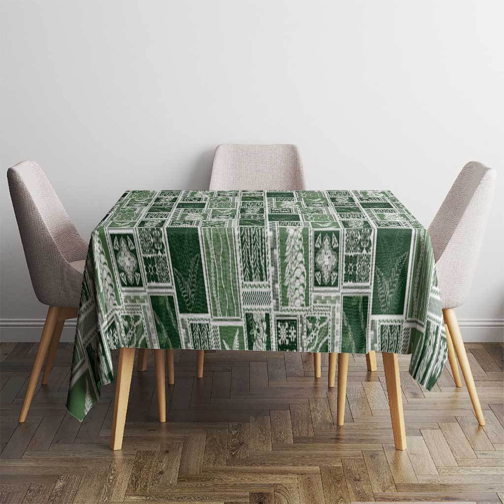 Vintage Aloha Block Quilt Tablecloth Green Inspired Lei Motifs - Polynesian Pride