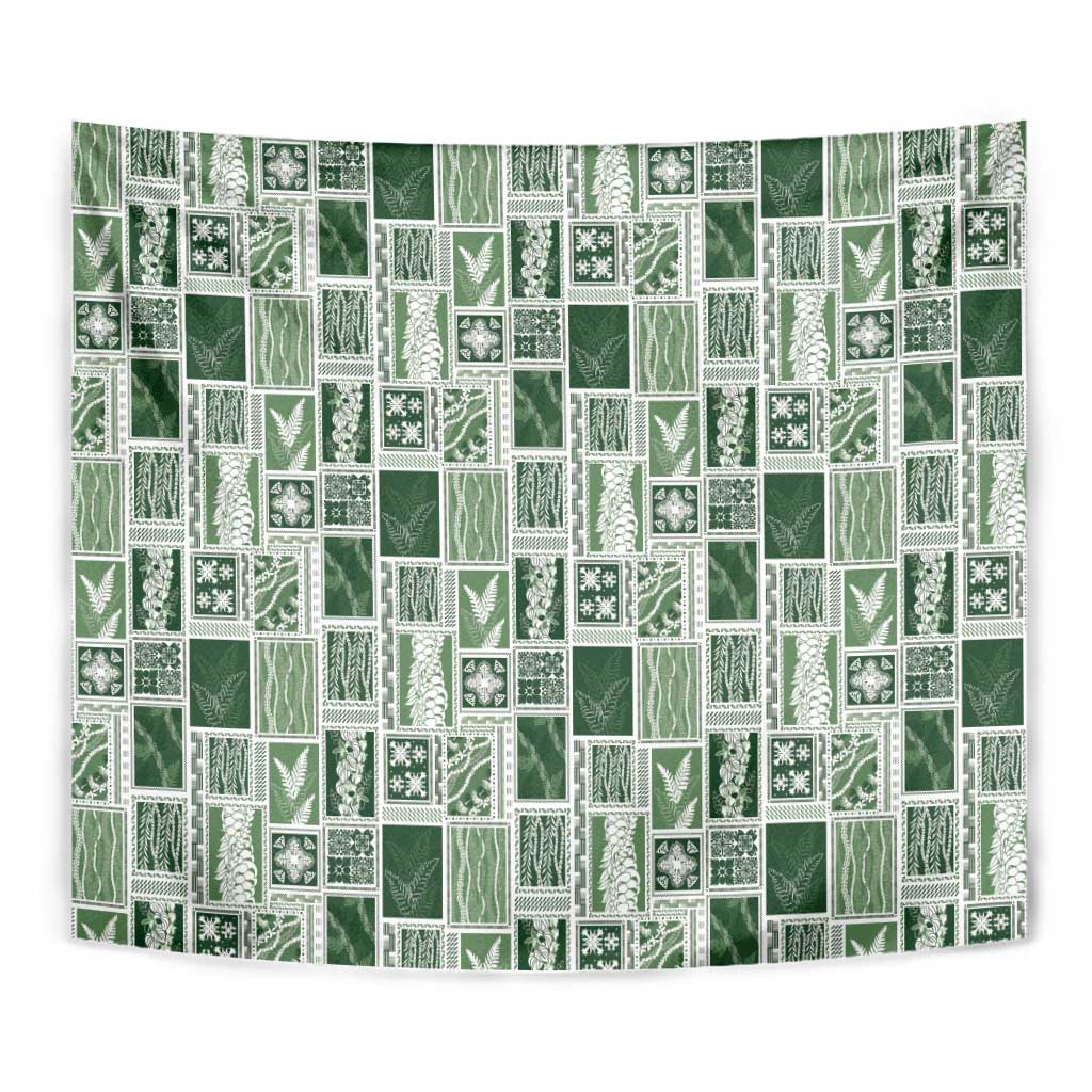 Vintage Aloha Block Quilt Tapestry Green Inspired Lei Motifs - Polynesian Pride
