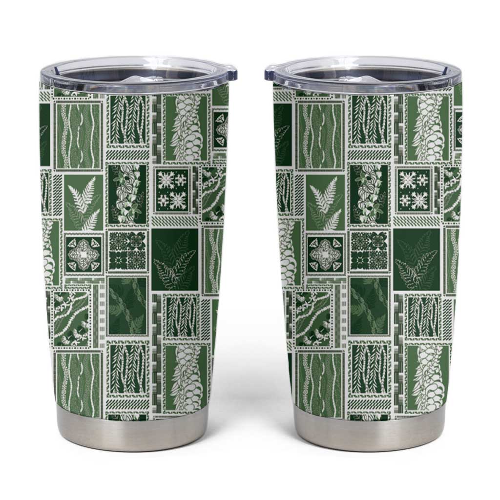 Vintage Aloha Block Quilt Tumbler Cup Green Inspired Lei Motifs - Polynesian Pride