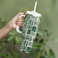 Vintage Aloha Block Quilt Tumbler With Handle Green Inspired Lei Motifs - Polynesian Pride