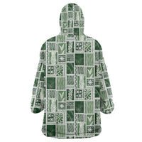 Vintage Aloha Block Quilt Wearable Blanket Hoodie Green Inspired Lei Motifs - Polynesian Pride