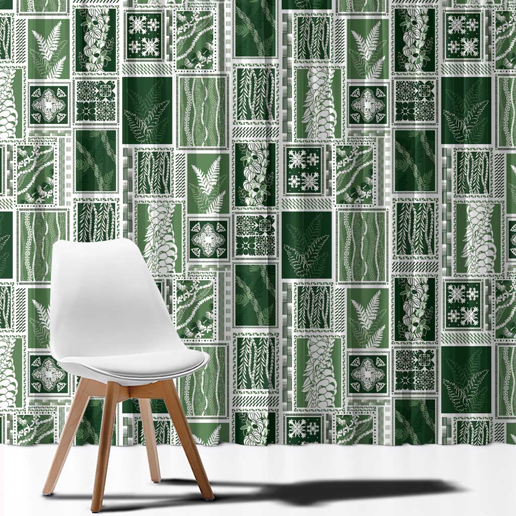 Vintage Aloha Block Quilt Window Curtain Green Inspired Lei Motifs - Polynesian Pride