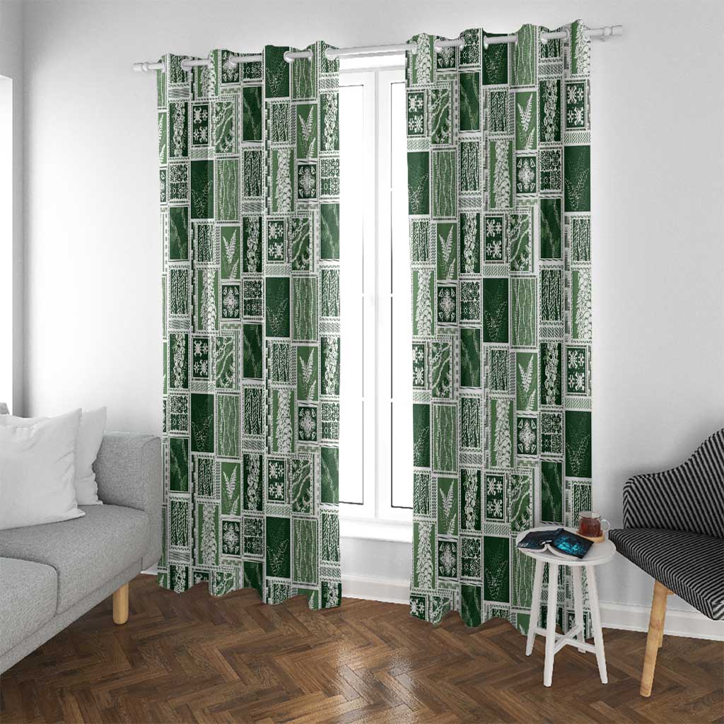 Vintage Aloha Block Quilt Window Curtain Green Inspired Lei Motifs - Polynesian Pride