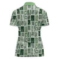 Vintage Aloha Block Quilt Women Polo Shirt Green Inspired Lei Motifs - Polynesian Pride
