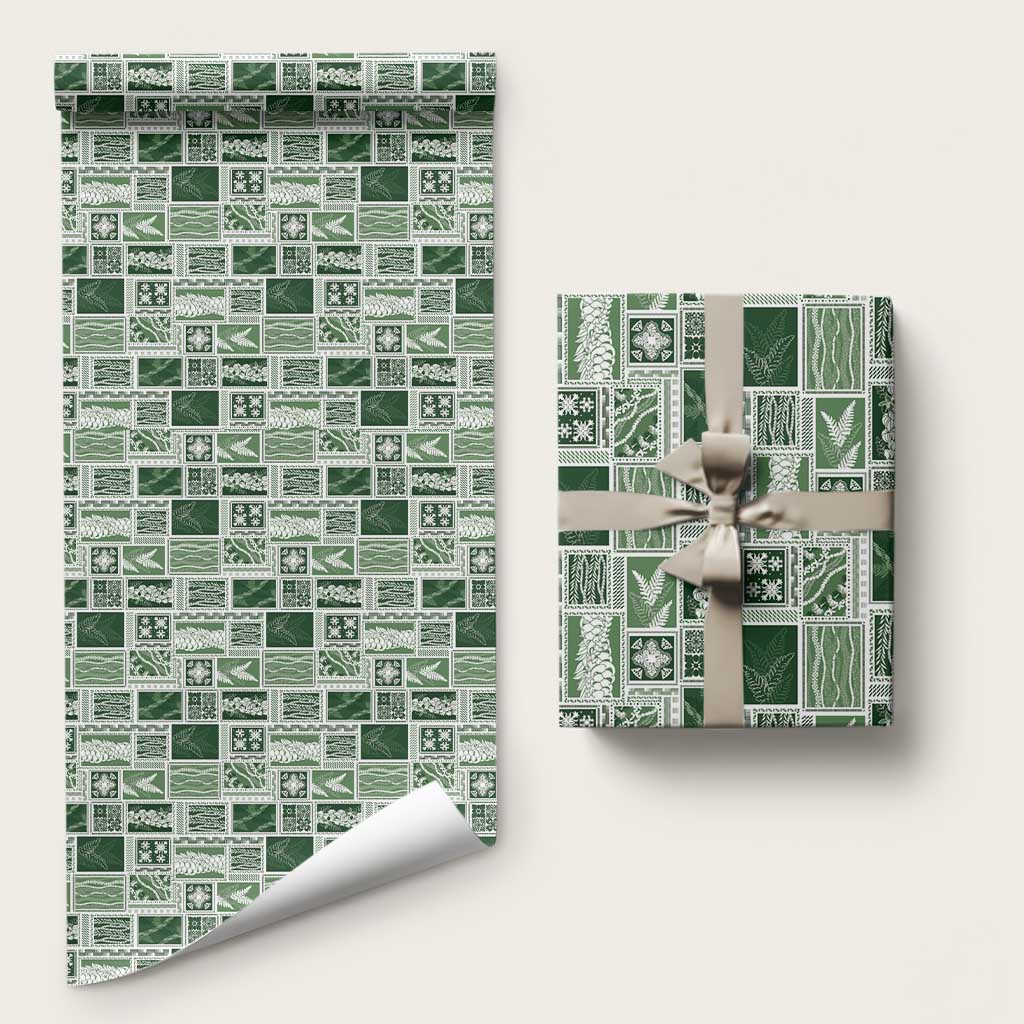 Vintage Aloha Block Quilt Wrapping Paper Green Inspired Lei Motifs LT9 58" × 23" Green - Polynesian Pride