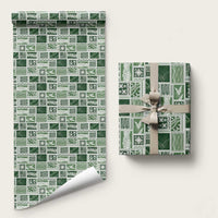 Vintage Aloha Block Quilt Wrapping Paper Green Inspired Lei Motifs LT9 58" × 23" Green - Polynesian Pride
