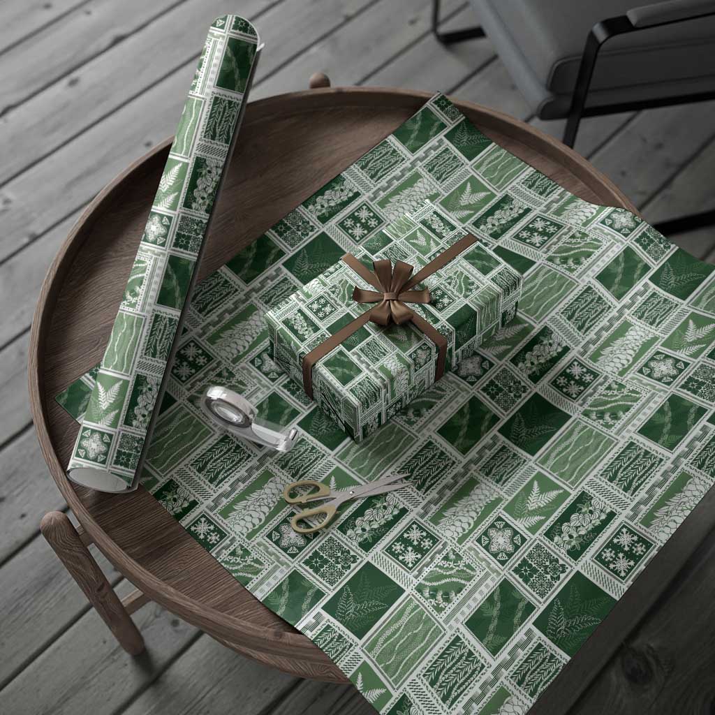 Vintage Aloha Block Quilt Wrapping Paper Green Inspired Lei Motifs LT9 - Polynesian Pride