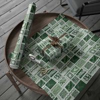 Vintage Aloha Block Quilt Wrapping Paper Green Inspired Lei Motifs LT9 - Polynesian Pride