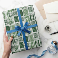 Vintage Aloha Block Quilt Wrapping Paper Green Inspired Lei Motifs LT9 - Polynesian Pride