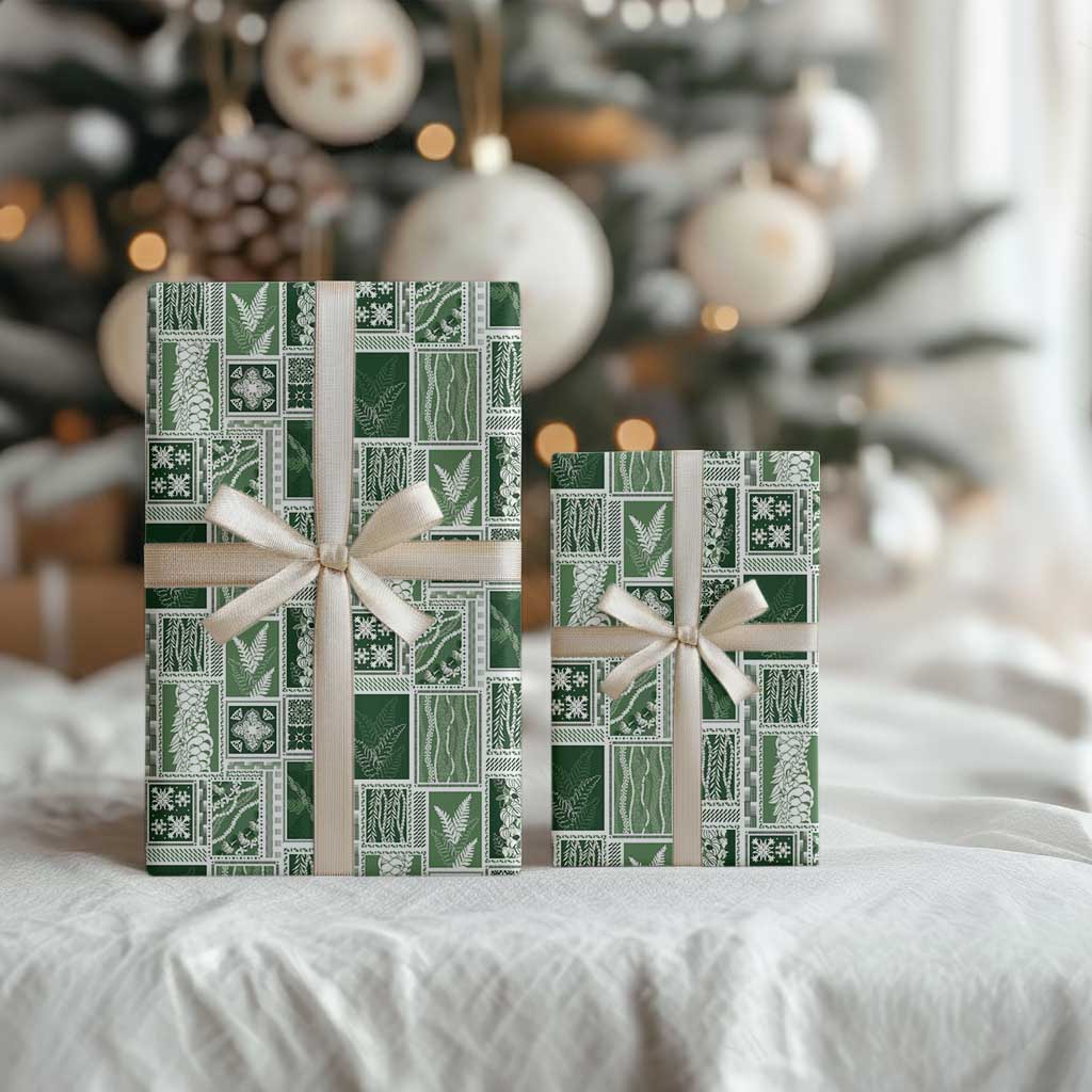 Vintage Aloha Block Quilt Wrapping Paper Green Inspired Lei Motifs LT9 - Polynesian Pride