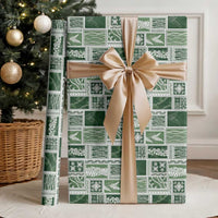 Vintage Aloha Block Quilt Wrapping Paper Green Inspired Lei Motifs LT9 - Polynesian Pride