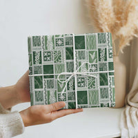 Vintage Aloha Block Quilt Wrapping Paper Green Inspired Lei Motifs LT9 - Polynesian Pride