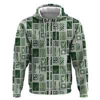 Vintage Aloha Block Quilt Zip Hoodie Green Inspired Lei Motifs - Polynesian Pride