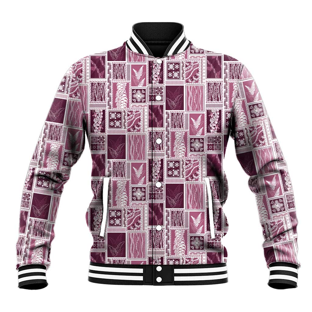 Vintage Aloha Block Quilt Baseball Jacket Pink Inspired Lei Motifs LT9 Unisex Pink - Polynesian Pride