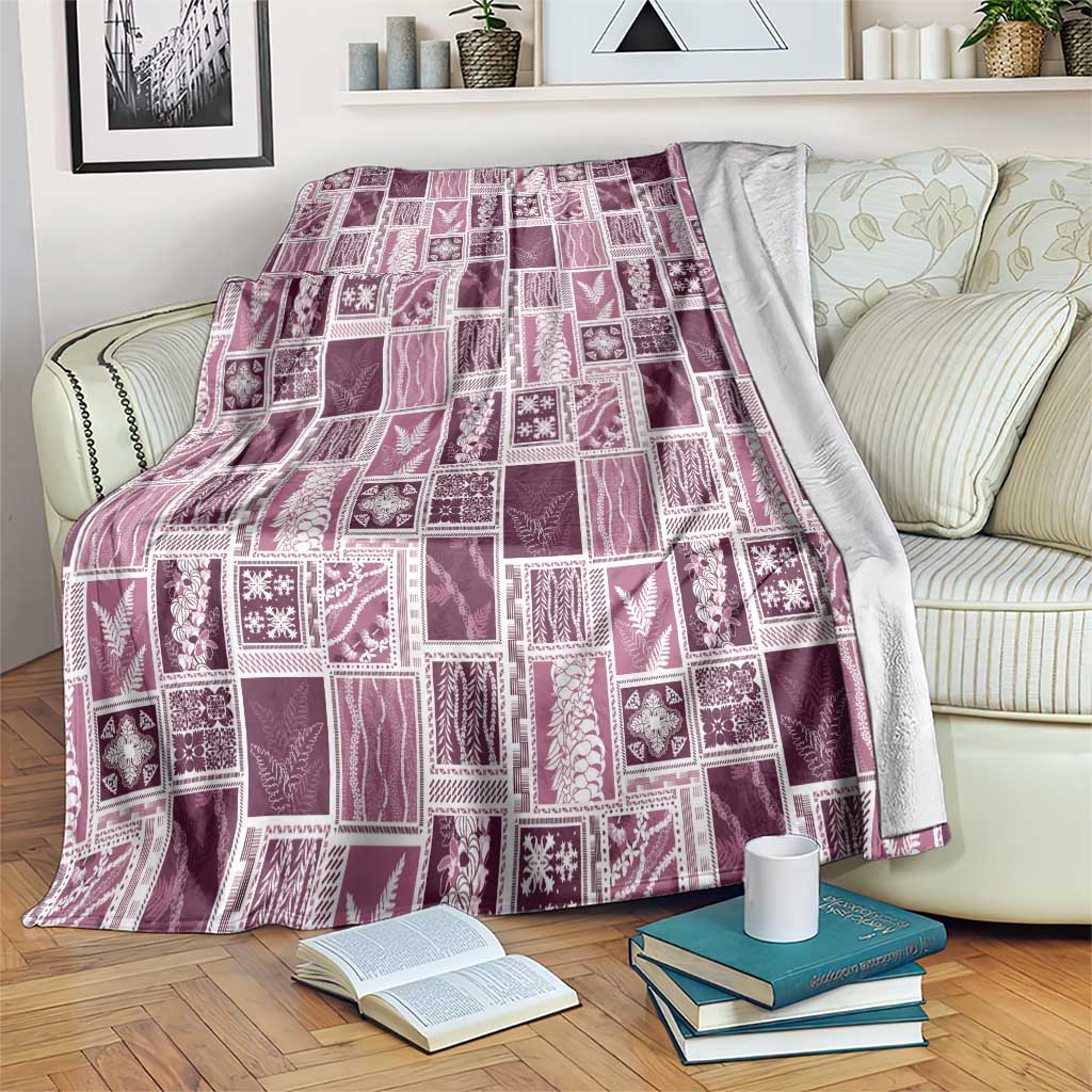 Vintage Aloha Block Quilt Blanket Pink Inspired Lei Motifs - Polynesian Pride