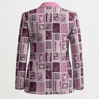 Vintage Aloha Block Quilt Blazer Pink Inspired Lei Motifs - Polynesian Pride