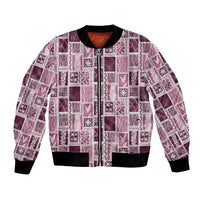 Vintage Aloha Block Quilt Bomber Jacket Pink Inspired Lei Motifs LT9 Unisex Pink - Polynesian Pride